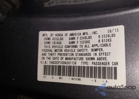 2013 Honda Accord Lx z USA, uszkodzony, nr VIN 1HGCR2F30DA281136